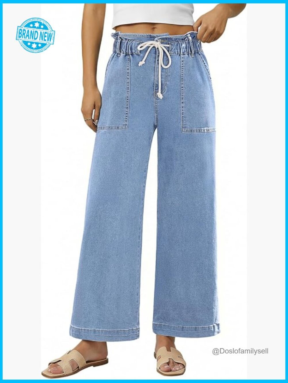 High Waisted Wide Leg Jeans Trendy Paperbag Drawstring Stretch Denim Pants